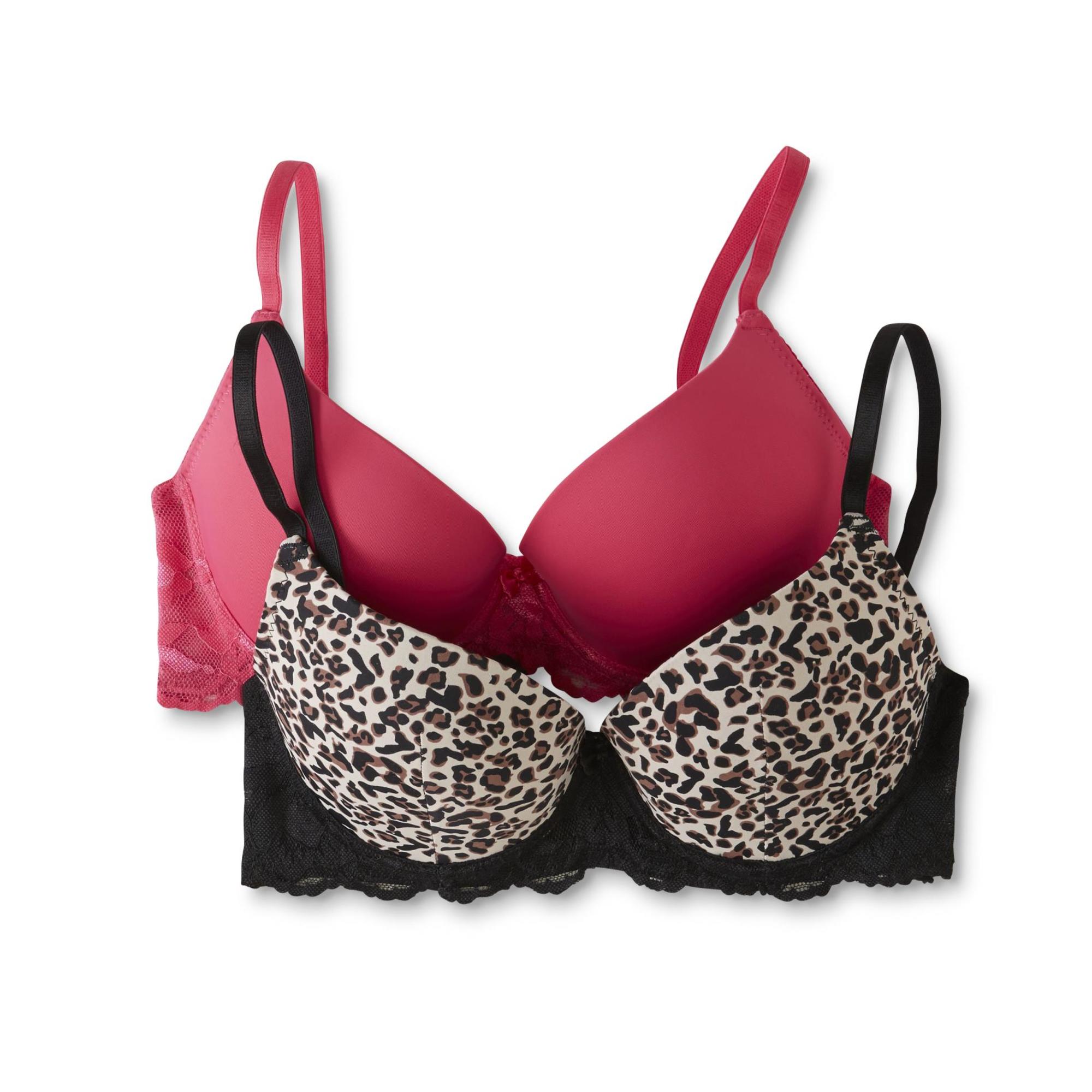 Women's 2-Pack Push-Up Bras - Leopard Print & Solid