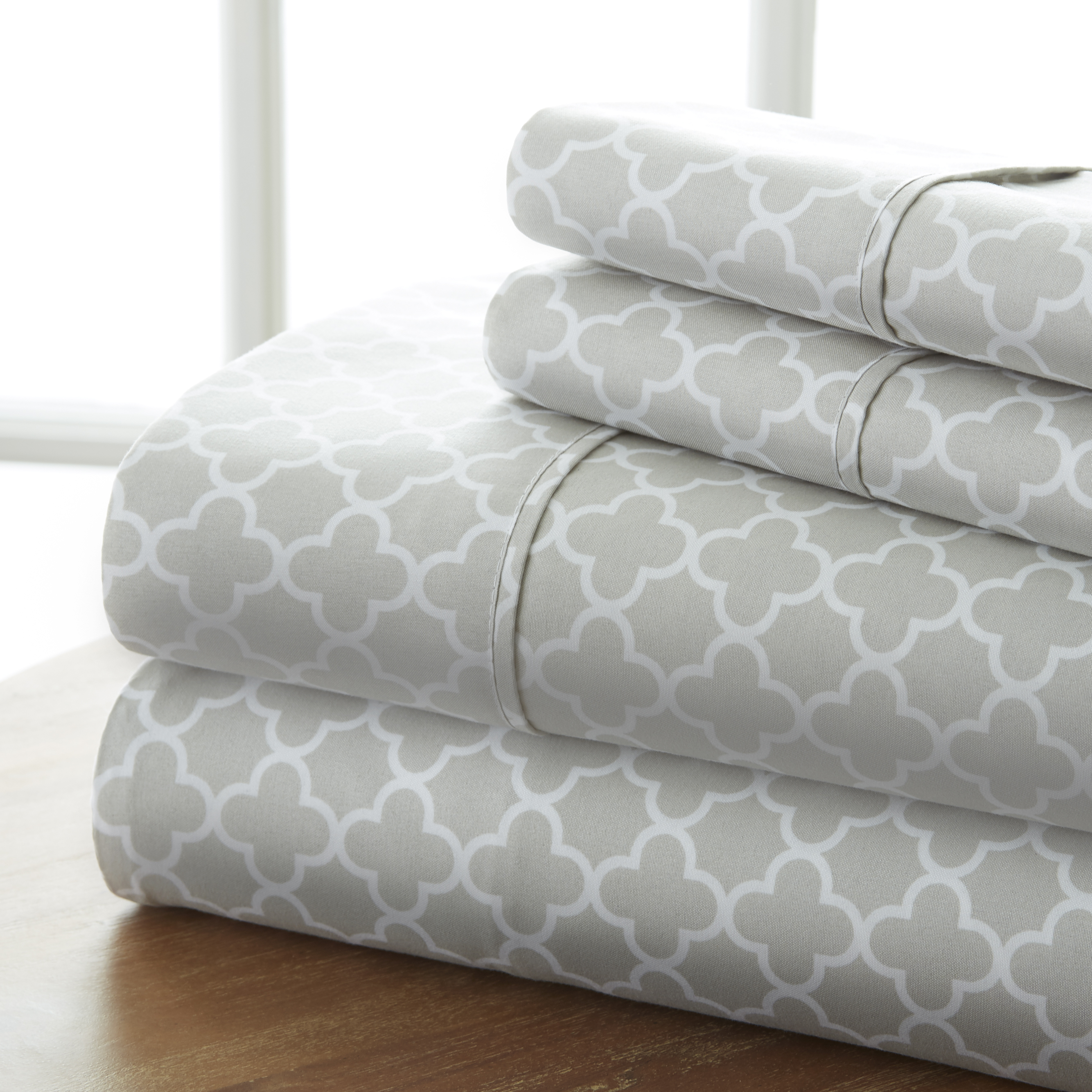Heart & Home Premium Ultra Soft Printed Pattern 4 Piece Quadrafoil Bed Sheet Set, Gray Heart & Home Premium Ultra Soft Printed Pattern 4 Piece Quadrafoil Bed Sheet Set, Gray