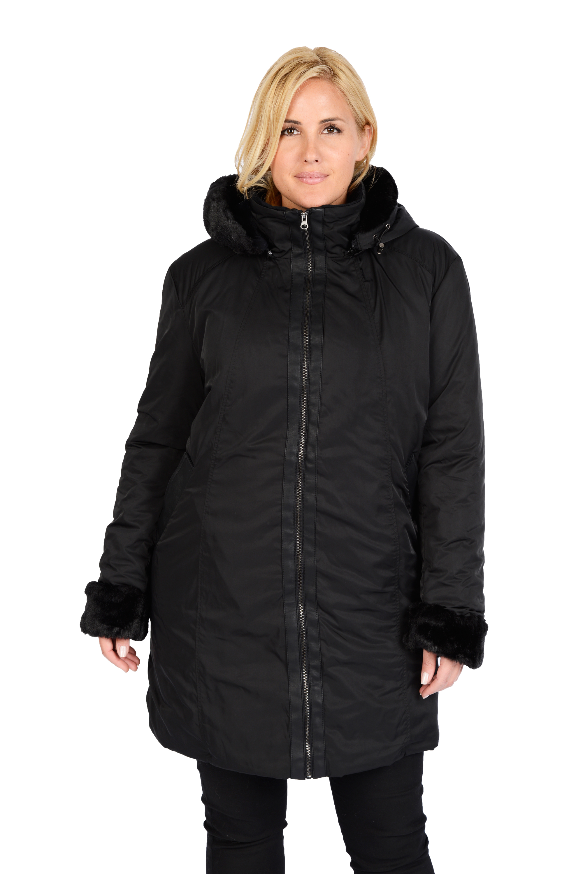 UPC 805099000241 product image for Women's Plus Polyester Activewear with Faux Fur Trim Hood and Cuffs | upcitemdb.com