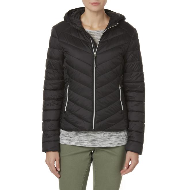 Simply Styled Women's Packable Hooded Puffer Coat & Storage Bag