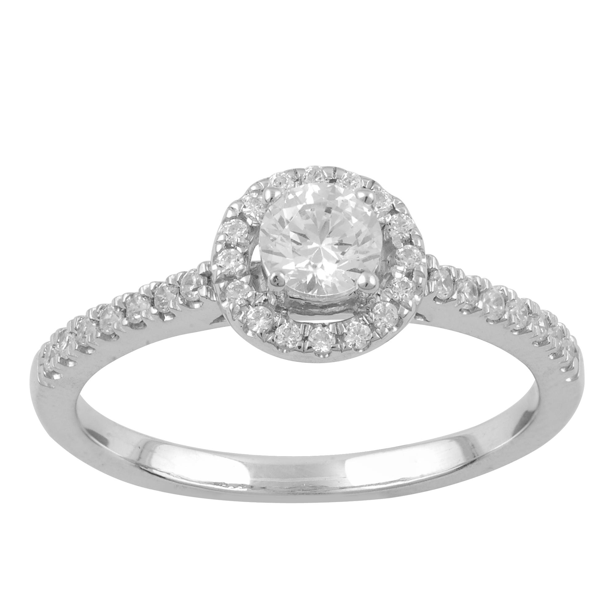 Tradition Diamond 14k White Gold .5 CTTW Certified Diamond Round Halo Solitaire Plus Ring