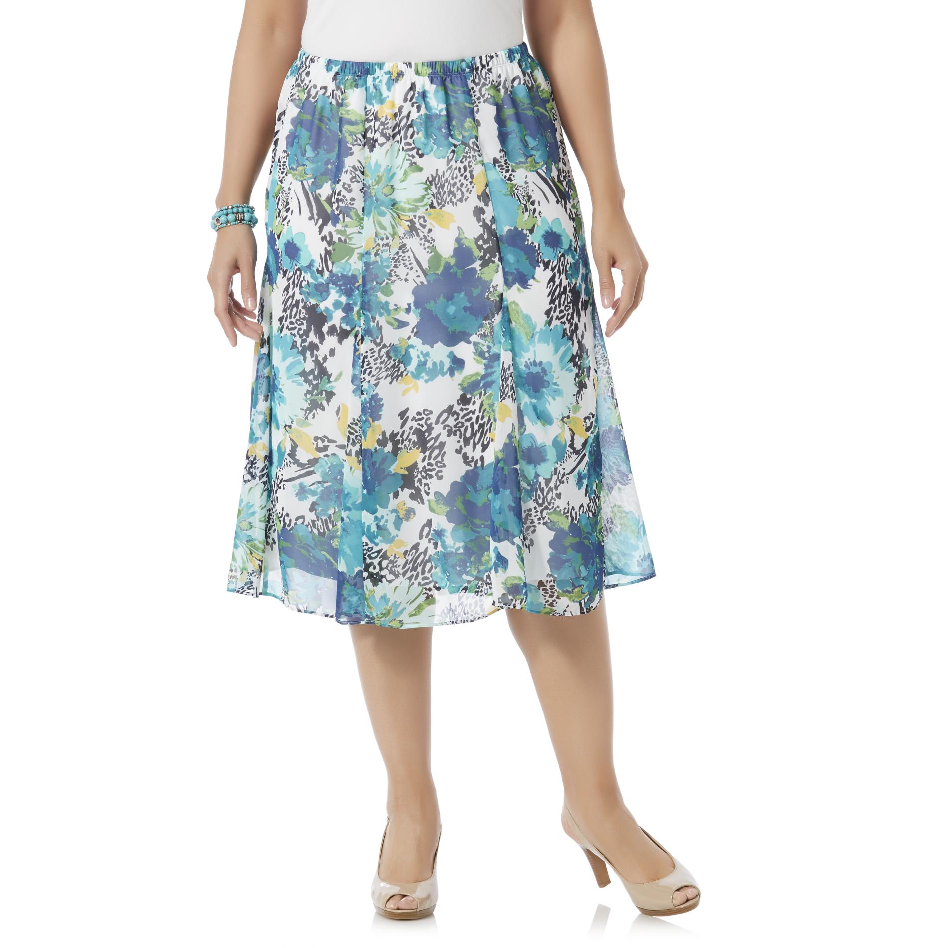 Women's Plus Chiffon Skirt - Floral