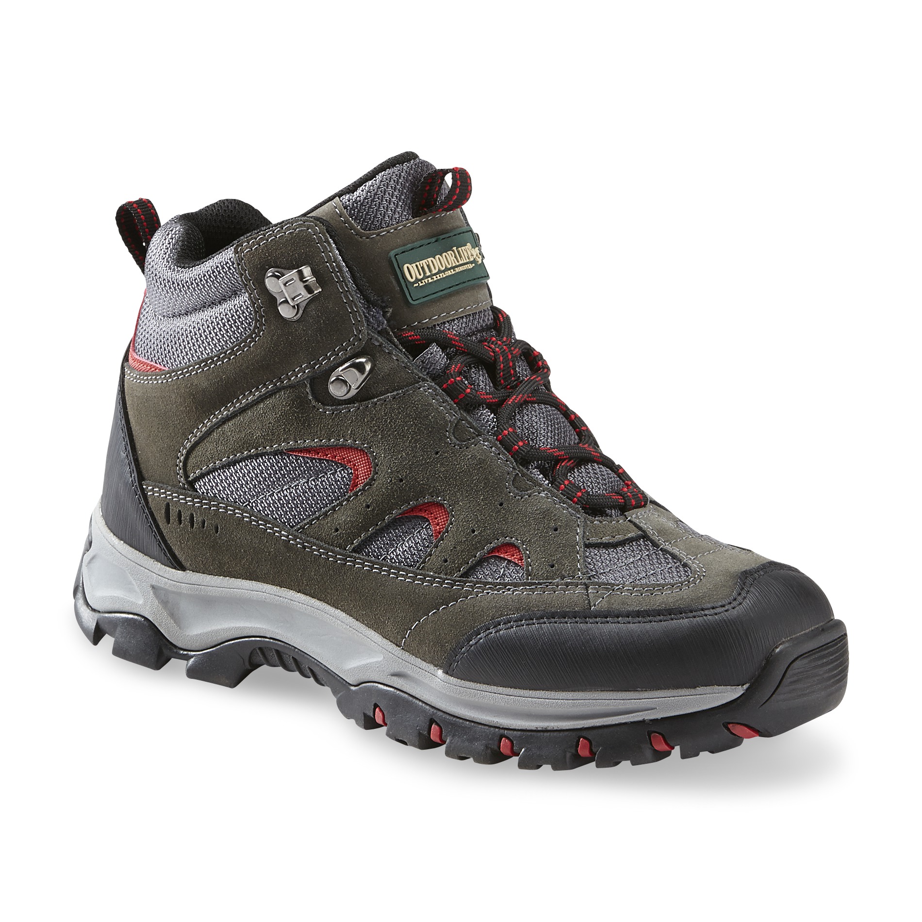 Outdoor Life Men's Lewis Suede/Mesh Hiking Boot Gray/Red/Black Shop
