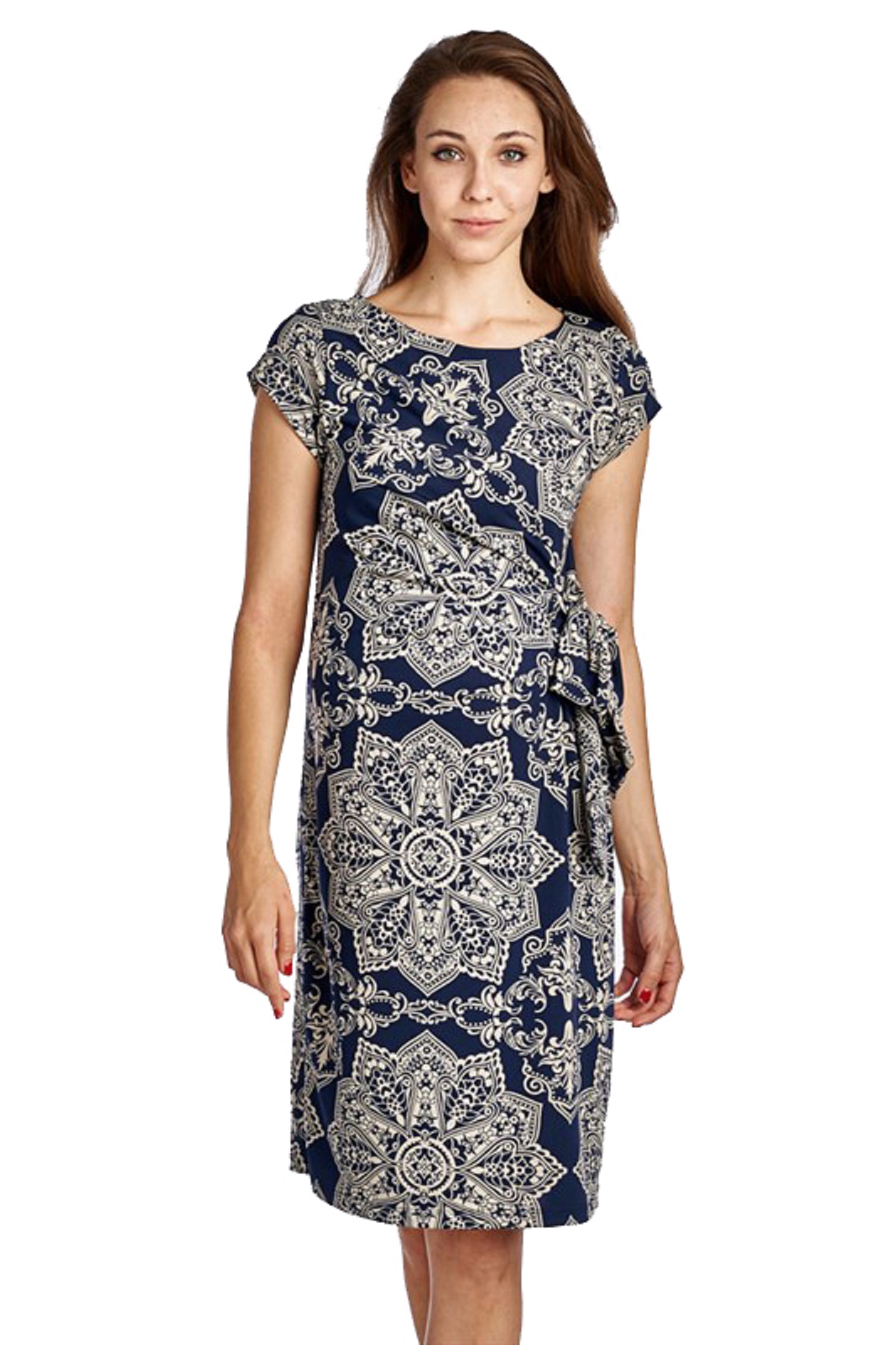 Print Belted Bow Maternity Dress