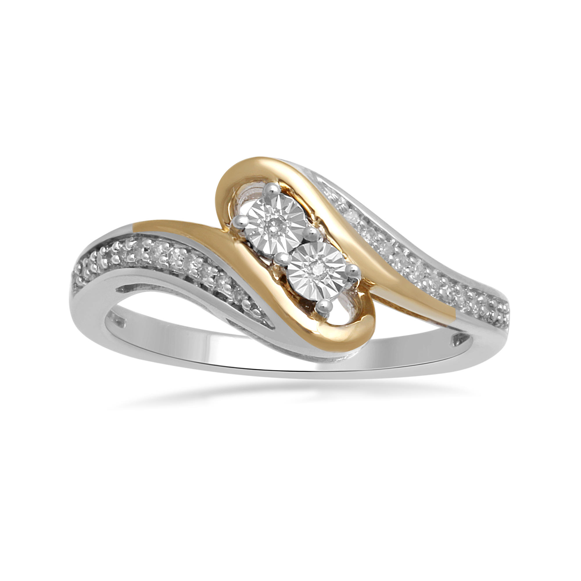 Sterling Silver Two-Tone 1/10 CTTW Diamond Duo Swirl Bypass Ring
