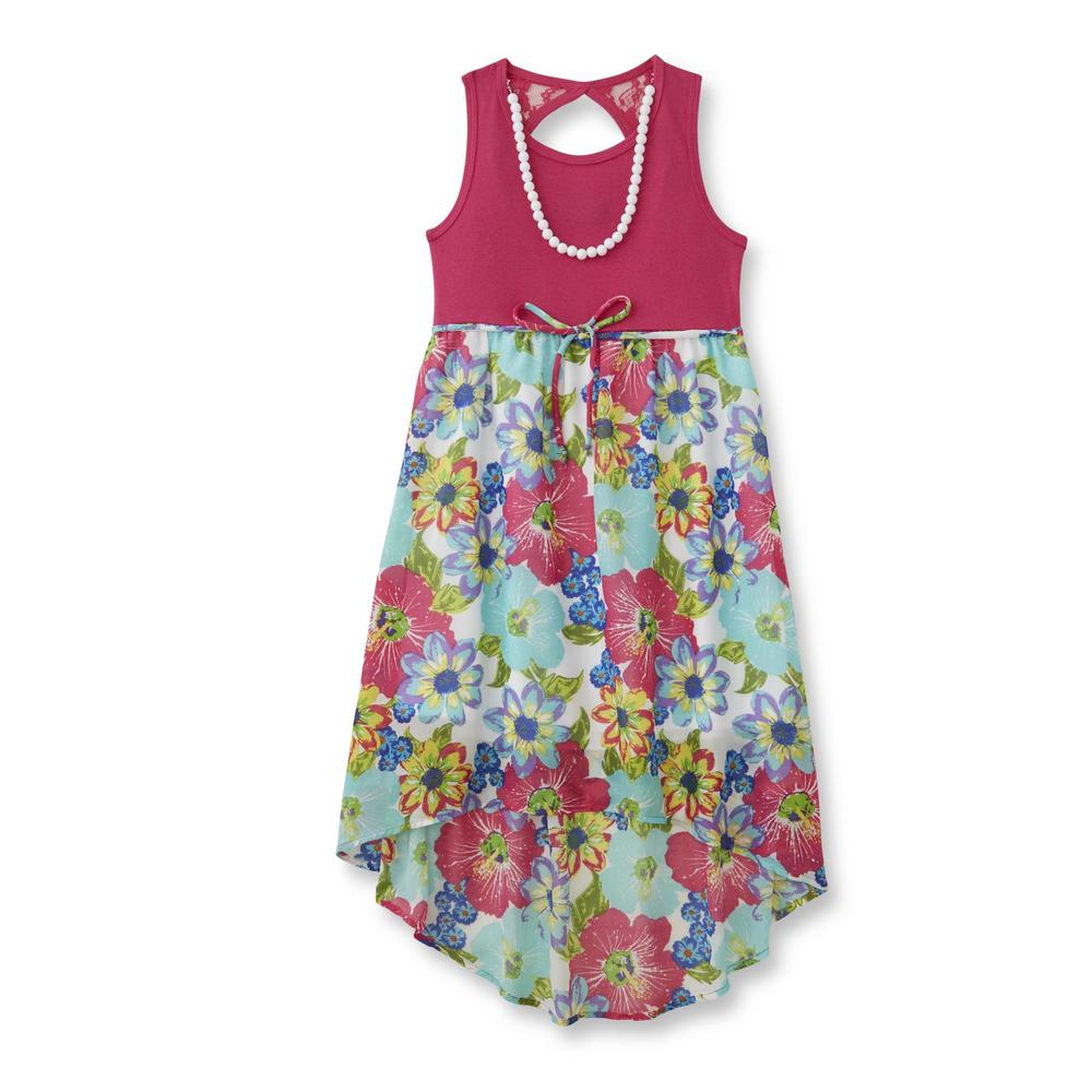 Girl's Tank Dress & Necklace - Floral