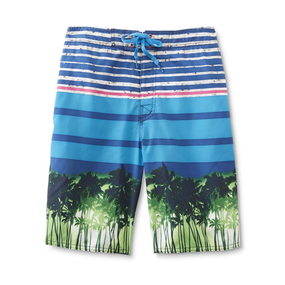 Men's Swim Boardshorts - Striped & Palm Trees