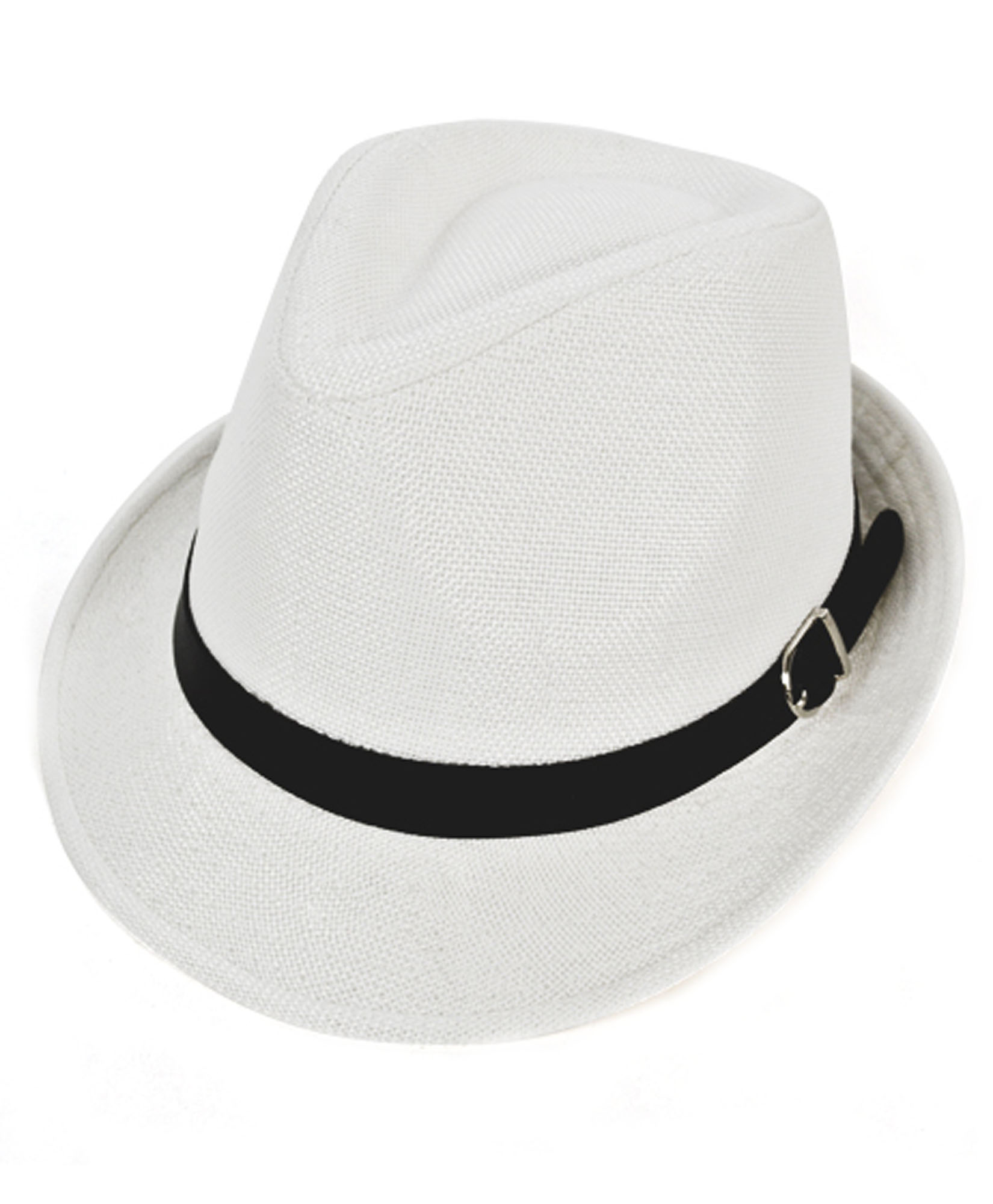 Solid White Fedora Hat with Black Band