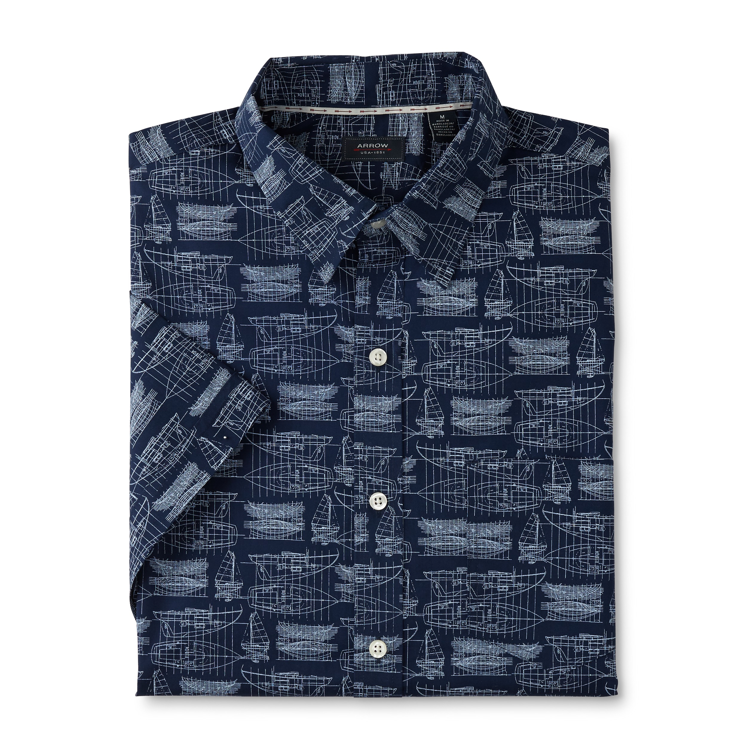 Men's Short-Sleeve Dress Shirt - Boat Print