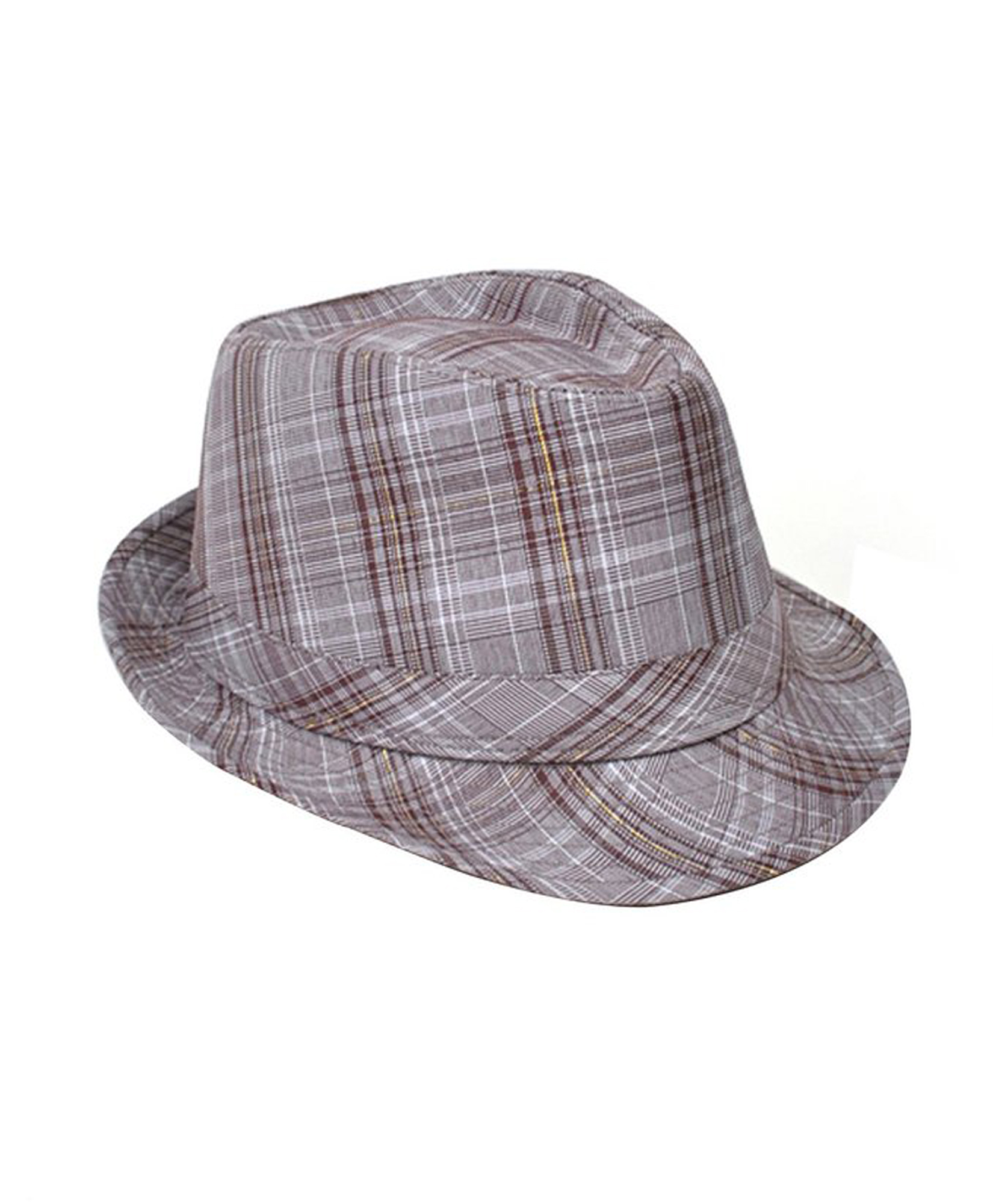 Brown Plaid Women Fedora Hat