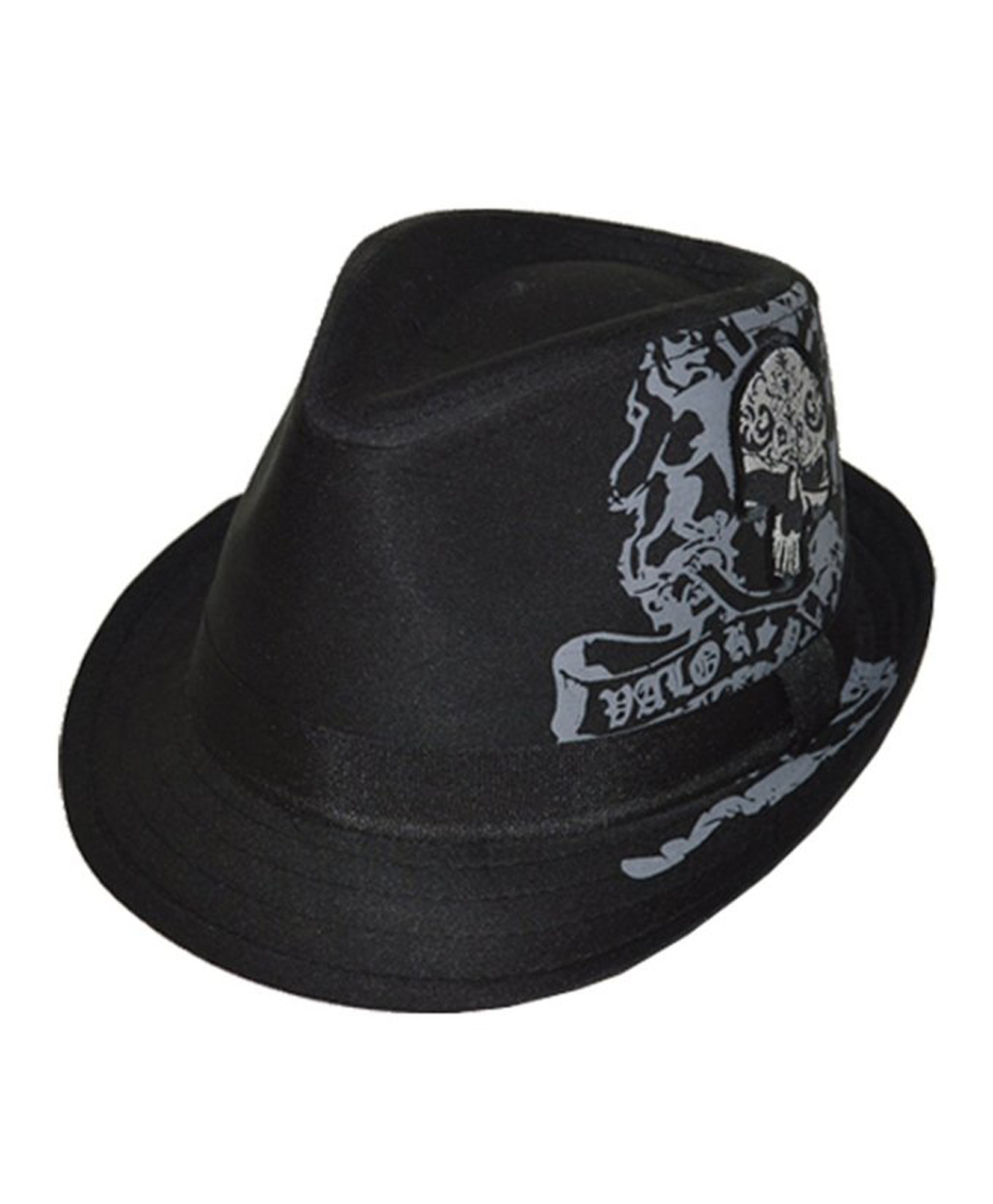 Black Fedora Hat with Skull Print