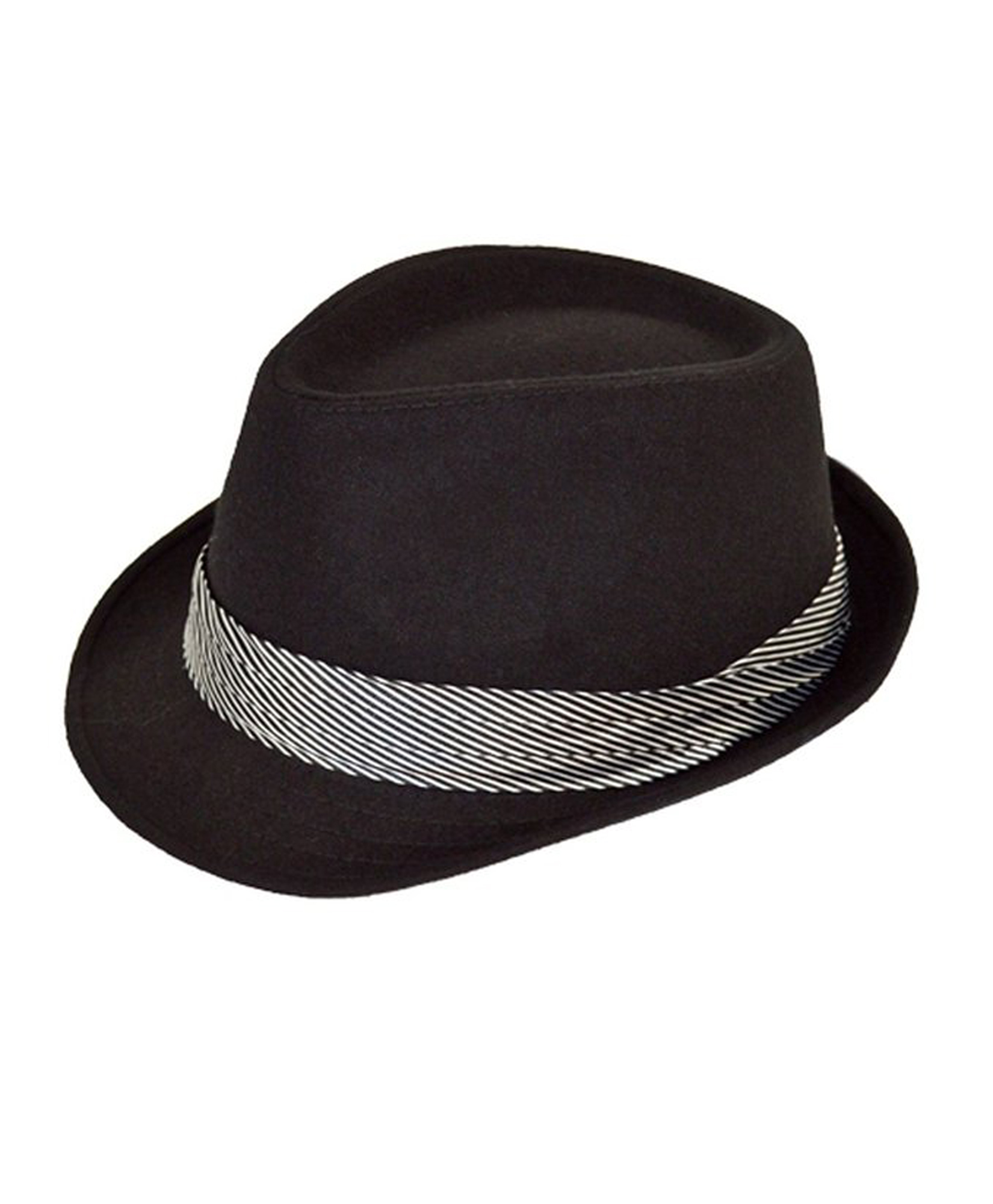 Men's Black Fedora Hat with Striped Banded
