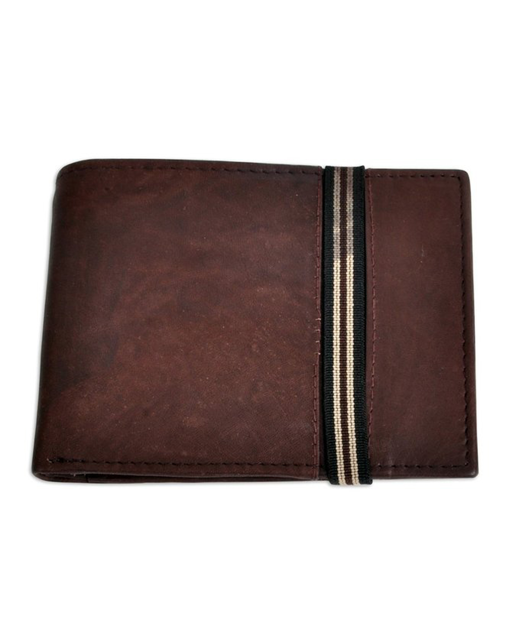 Men's Bi-Fold Genuine Leather Wallet with Elastic Band Fastening
