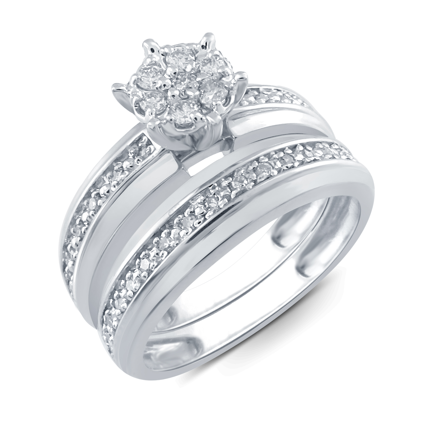 10K White Gold 1/4 CTTW Certified Diamond Ring Set