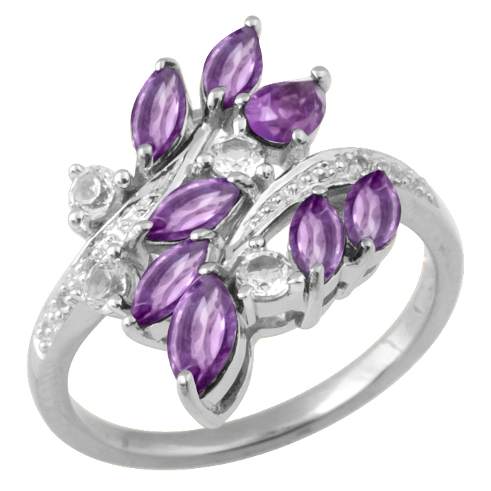 Sterling Silver Ring with Amethyst  Marques & Pear Stones