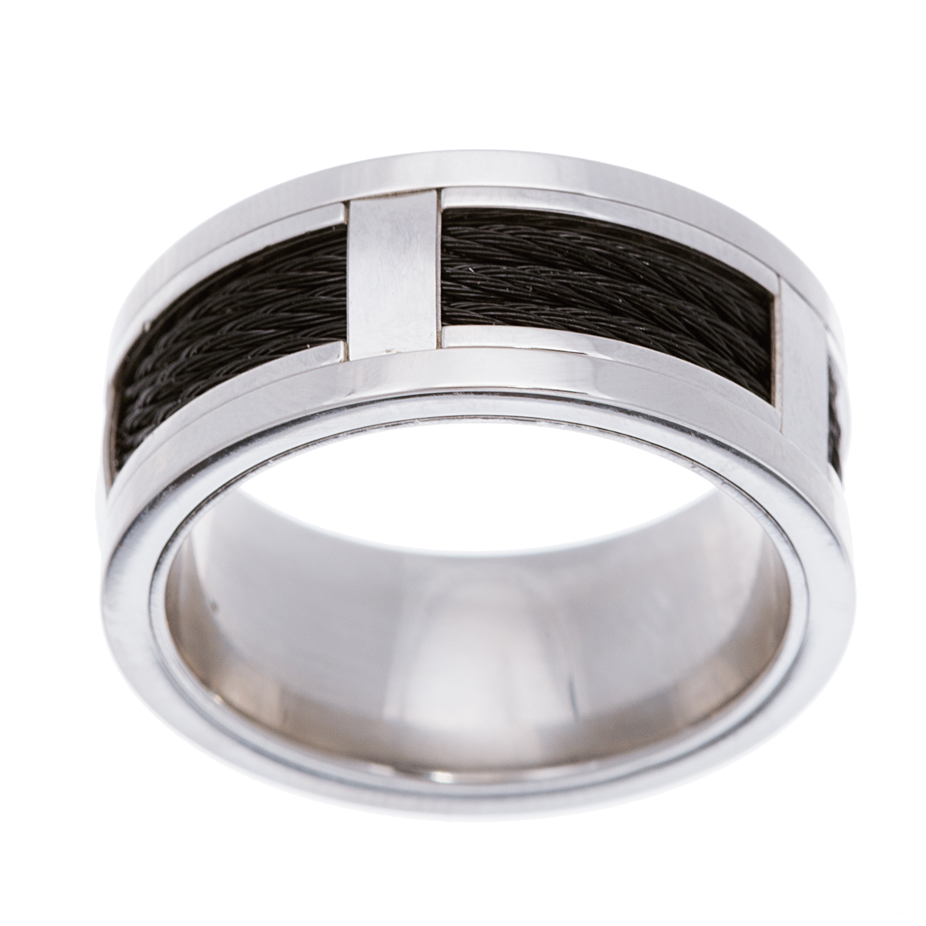 Men's Stainless Steel Black Cable Ring