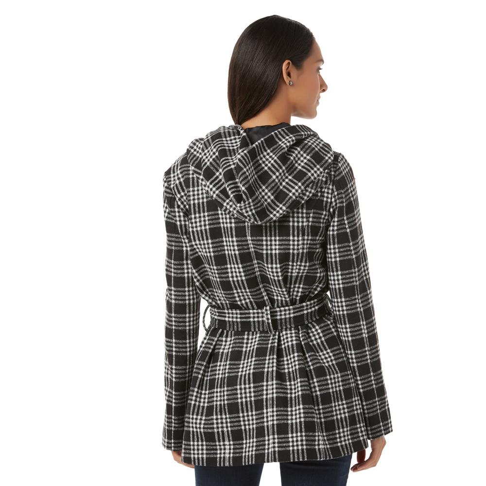 Women's Belted Hooded Jacket - Plaid
