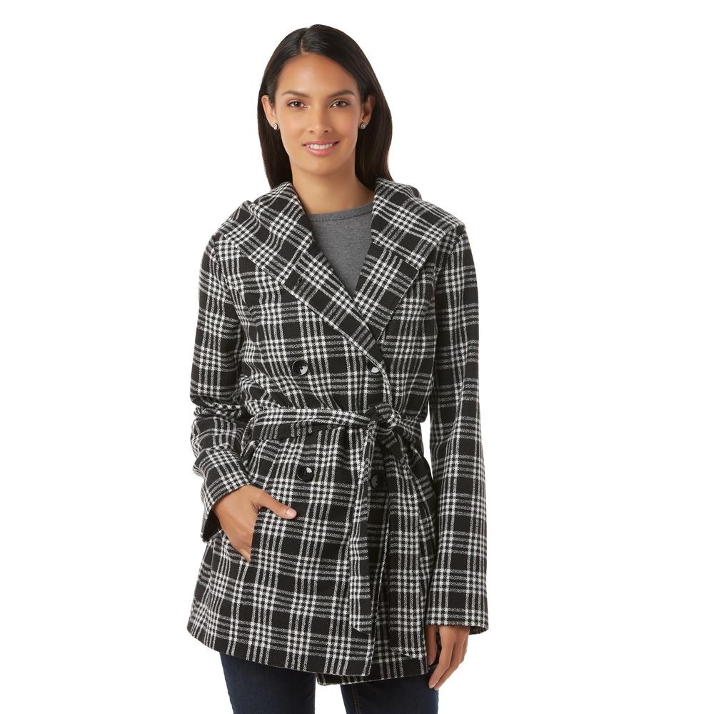 Women's Belted Hooded Jacket - Plaid