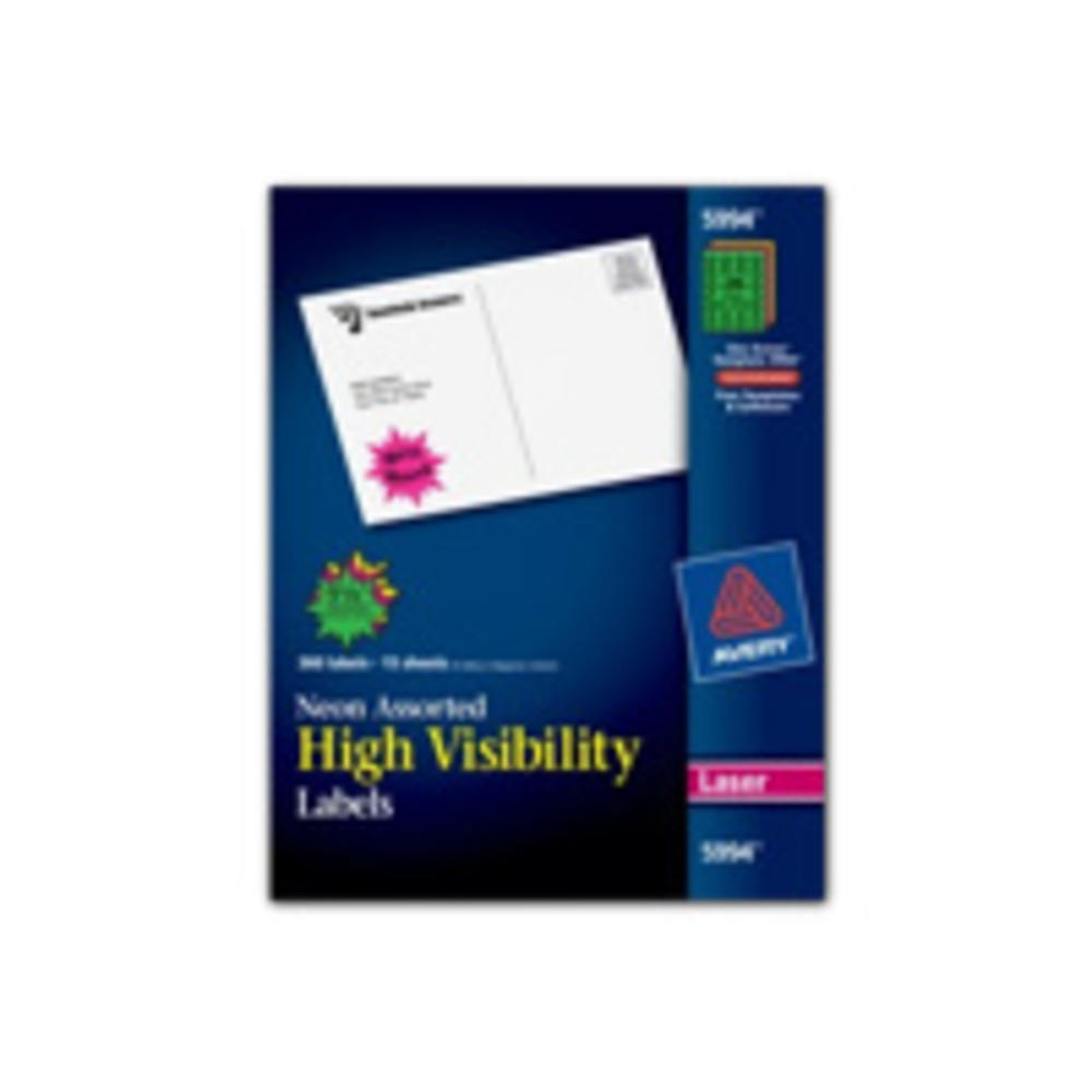 Avery AVE5994 High-Visibility Permanent ID Label Bursts, Laser, 1 1/2 dia, Asst. Neon, 360/PK