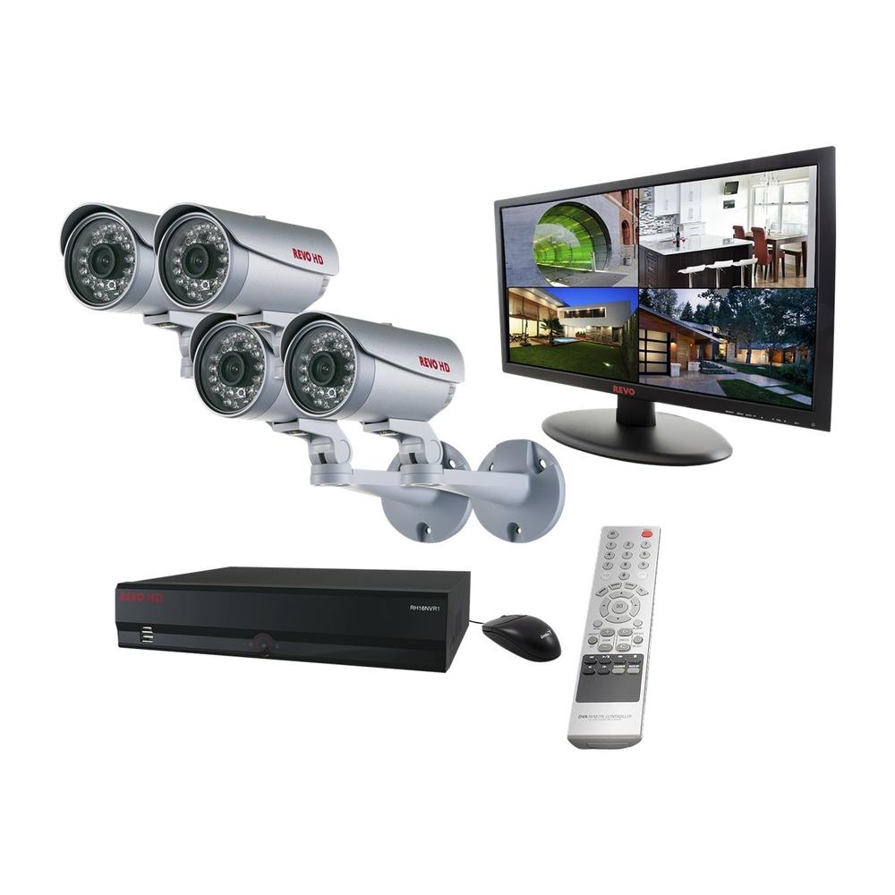 16 Ch. HD 4TB NVR Surveillance System with built-in 8 Ch. POE Switch, 4 1080p HD Bullet Cameras & 23" HD Monitor
