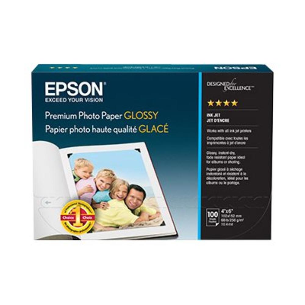 Epson Premium Photo Paper, 68 lbs., High-Gloss, 4 x 6, 100 Sheets/Pack