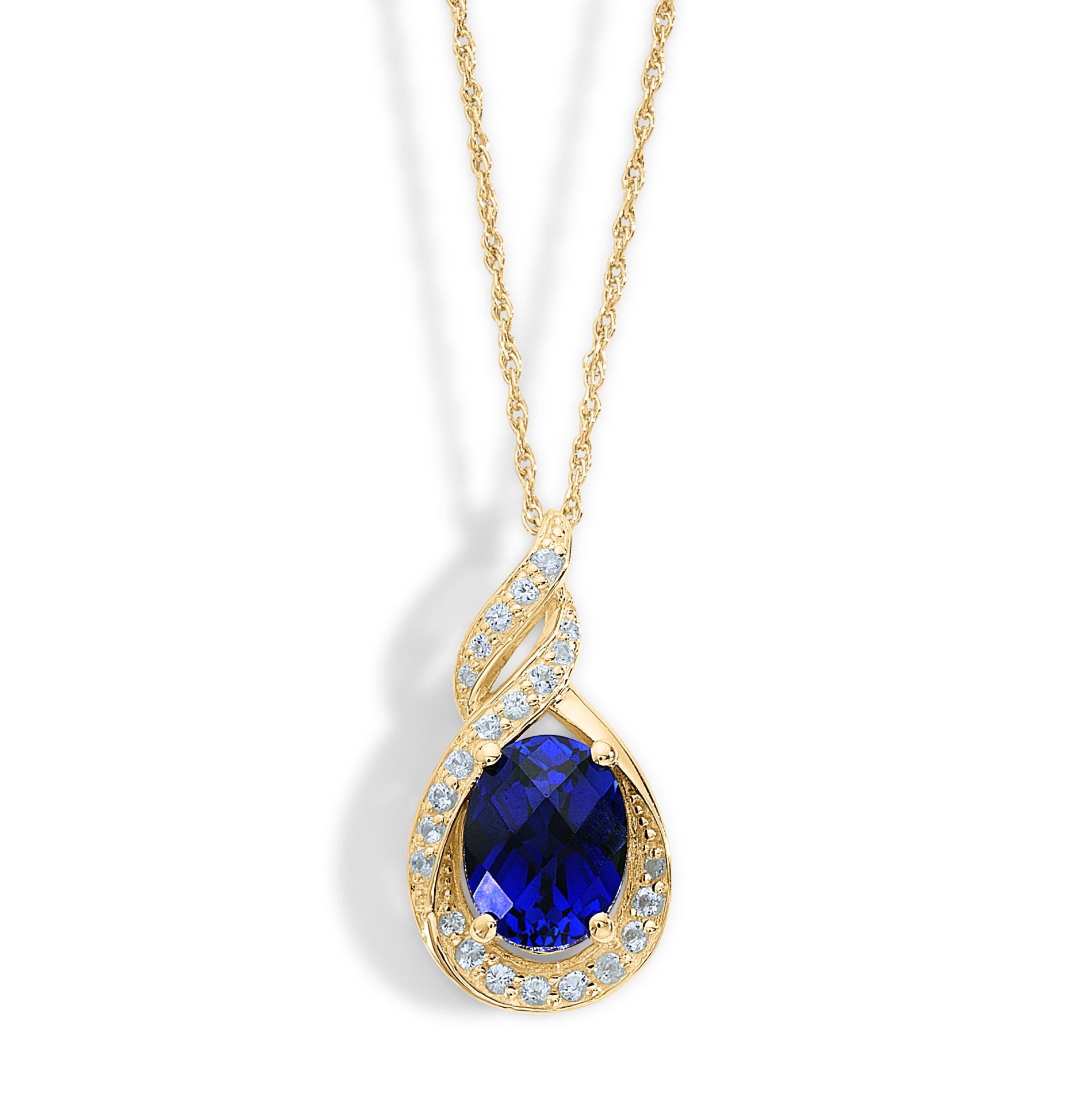 Lab Created Blue Sapphire Gold Over Silver Teardrop Pendant Necklace