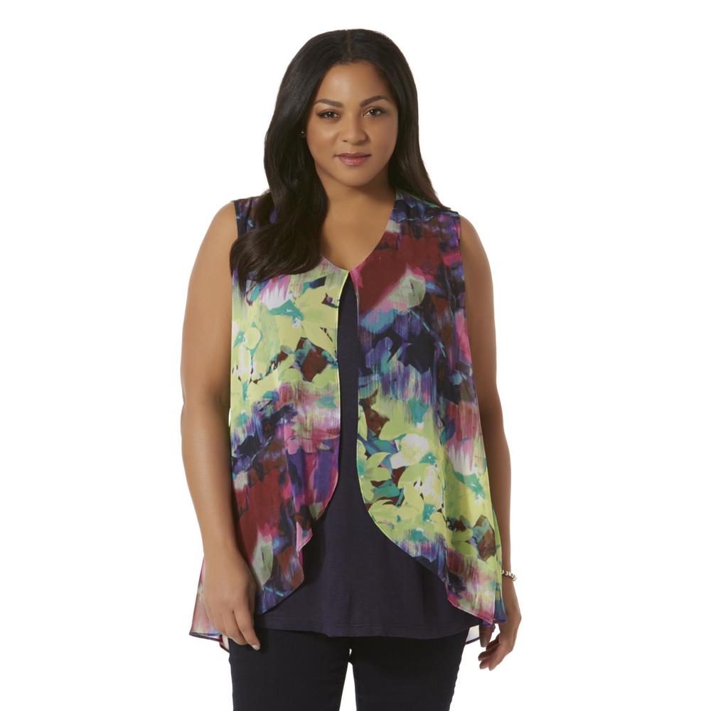 Women's Plus Layered-Look Top - Floral