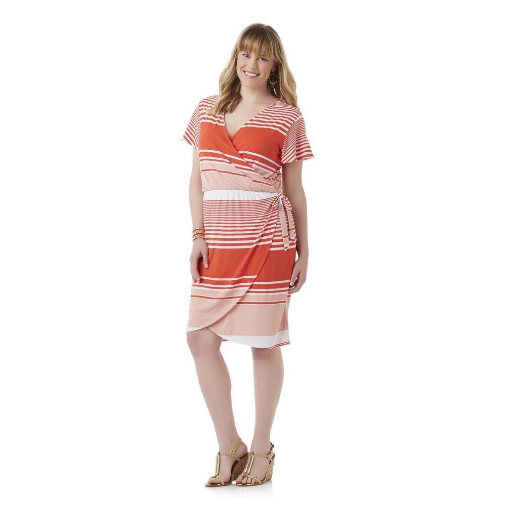 Women's Plus Wrap Effect Dress - Striped