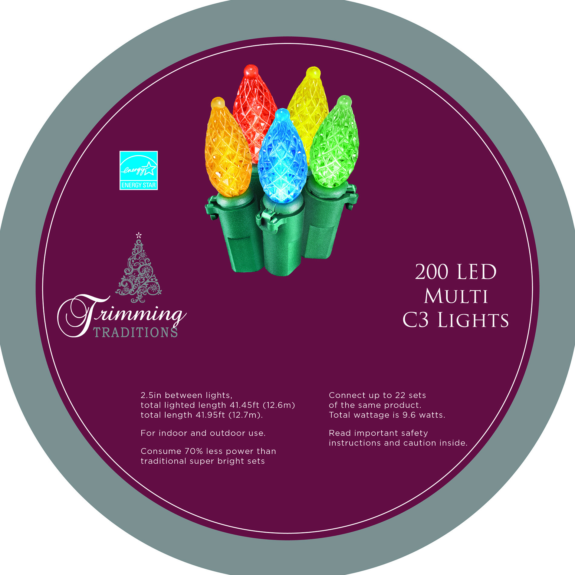 Trimming Traditions LED C3 Christmas Lights on Reel MultiColored 200