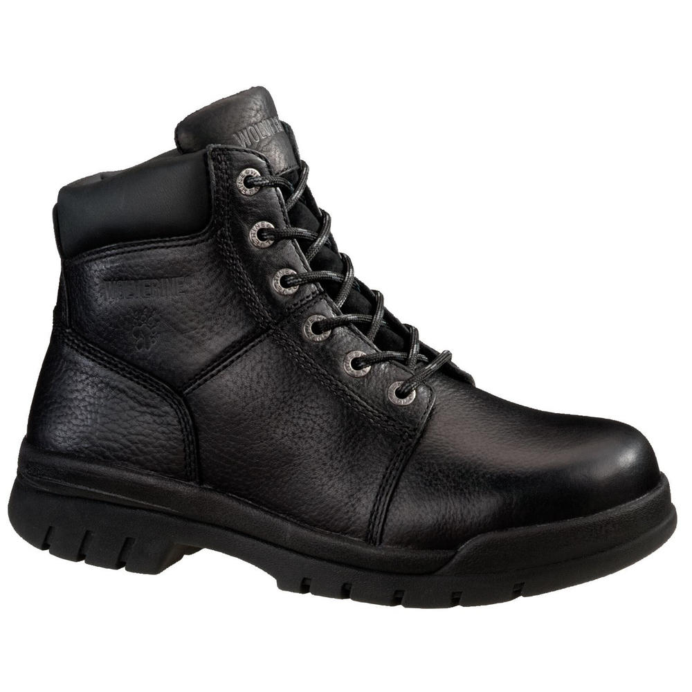 Men's Black Leather 6" Steel Toe Work Boot