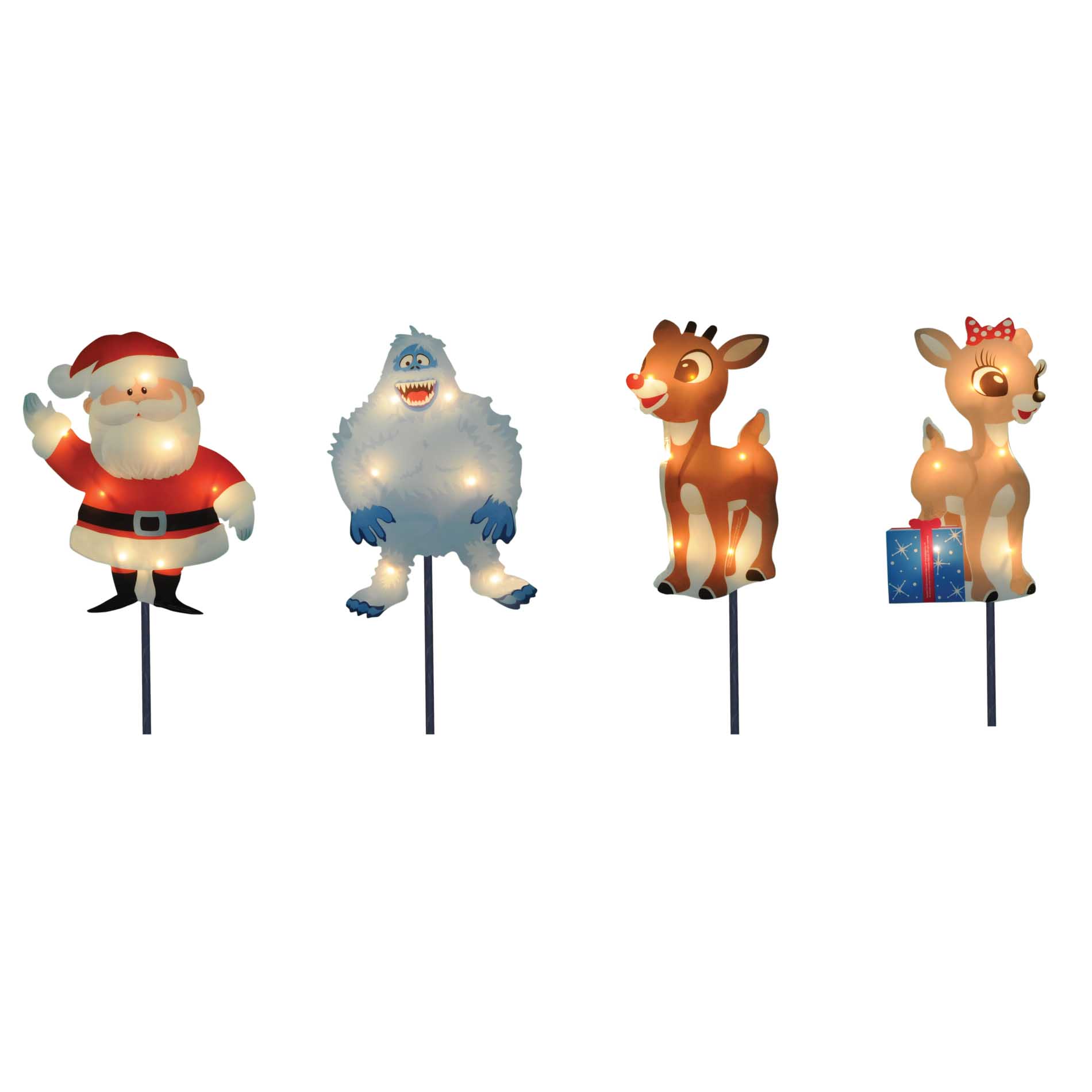 Set of 4 Rudolph Characters Light-Up Pathway Markers with 25 Clear Lights
