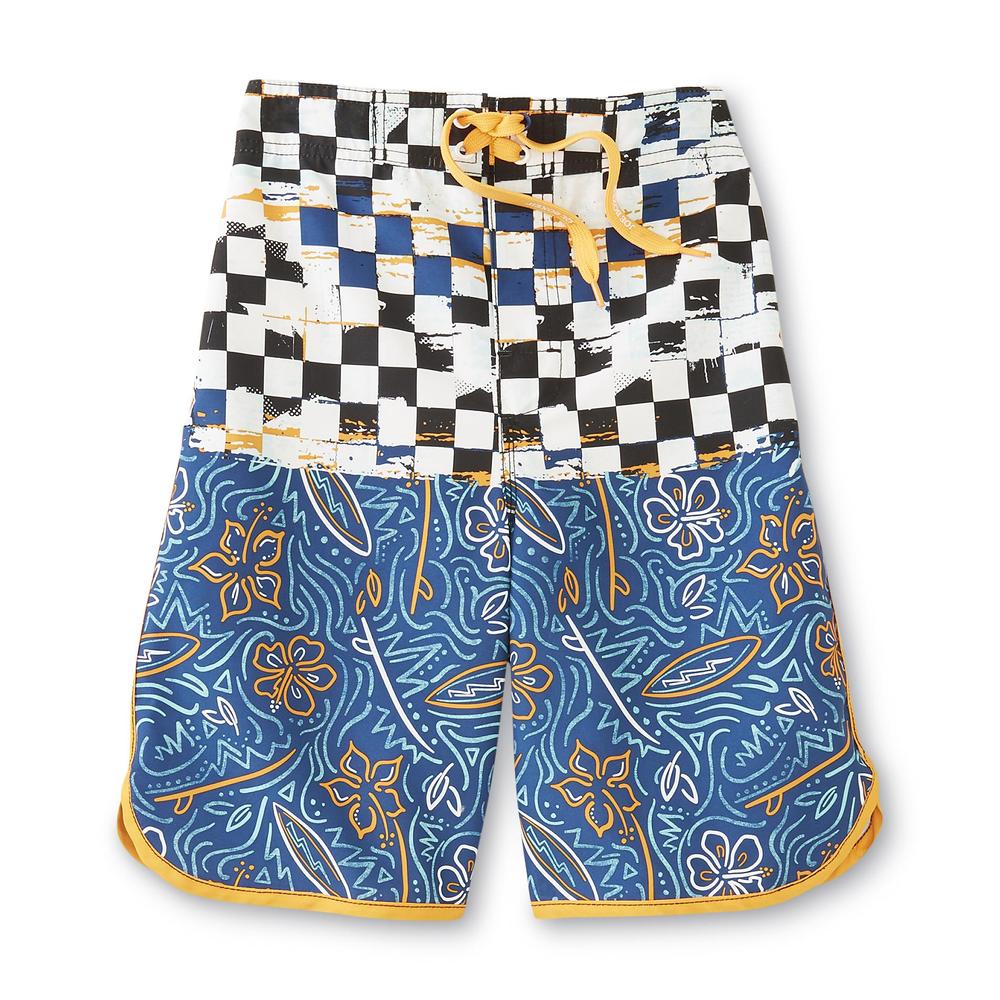 Boy's Swim Trunks - Checkered & Tropical