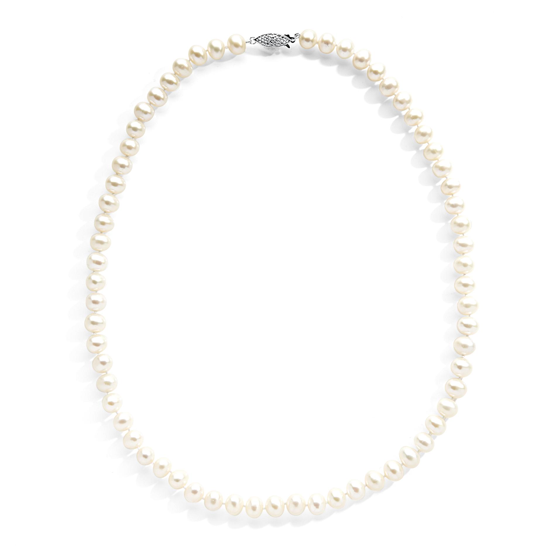 20 Sterling Silver 7-7.5mm Cultured Freshwater Pearl Necklace