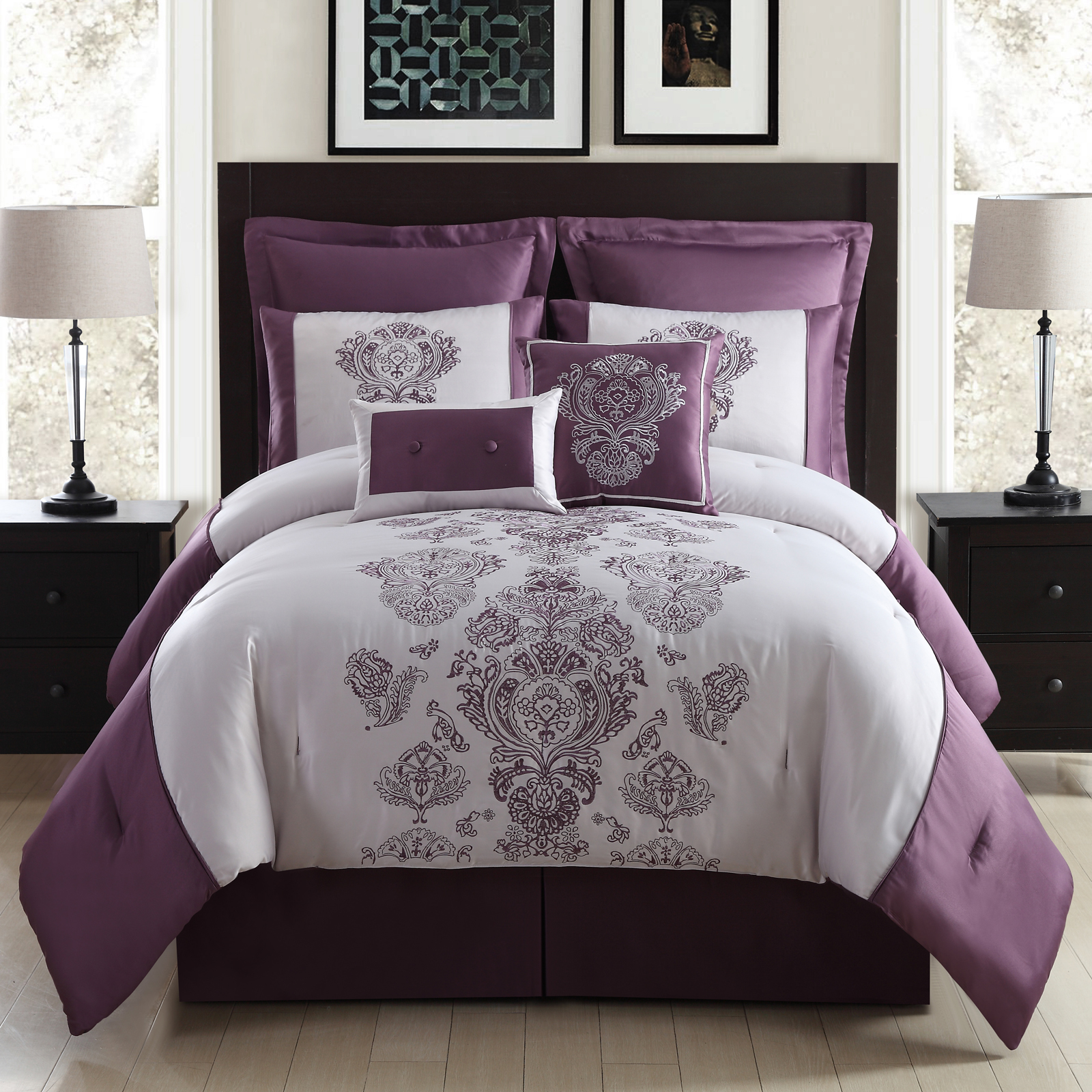 thumbnail image 2 of 510 Design Powell 8-Piece Embroidered Comforter Set – Queen, King, Cal King Sizes, Striped, Hypoallergenic 2 of 5