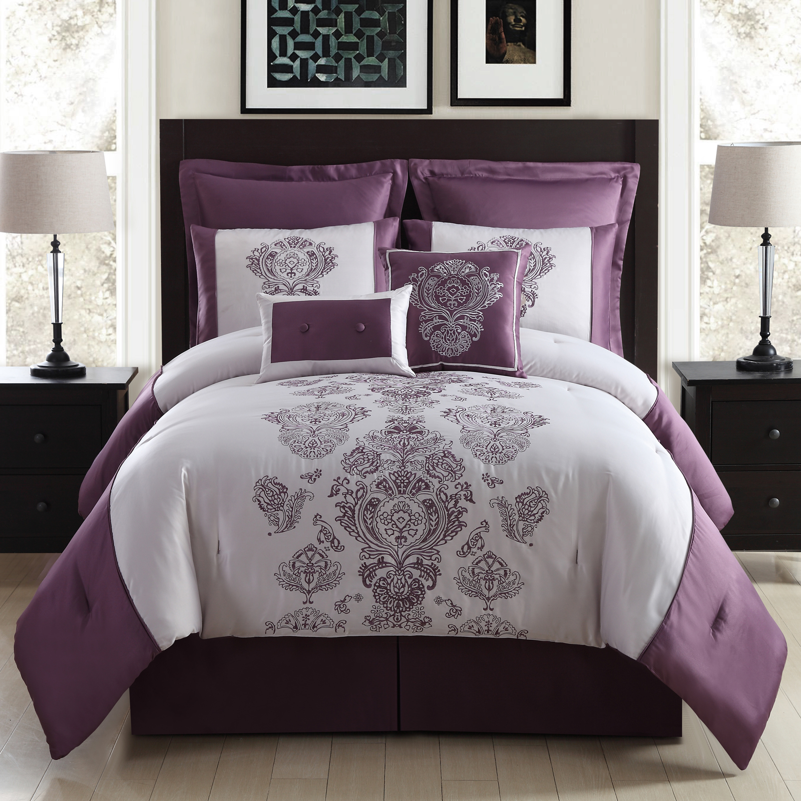 8-Piece Embroidered Comforter Set - Purple Pendant