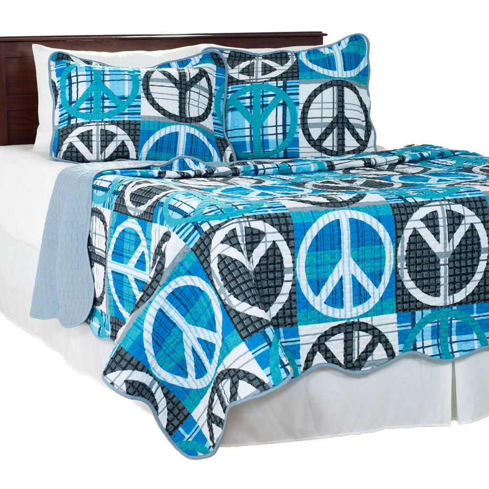 Lavish Home 2 Piece Peace Quilt Set - Twin - Grey