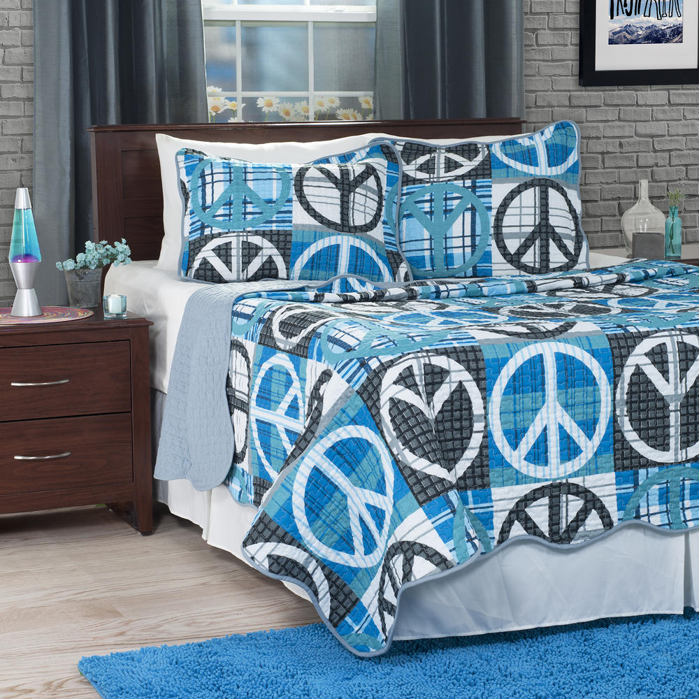 Lavish Home 2 Piece Peace Quilt Set - Twin - Grey