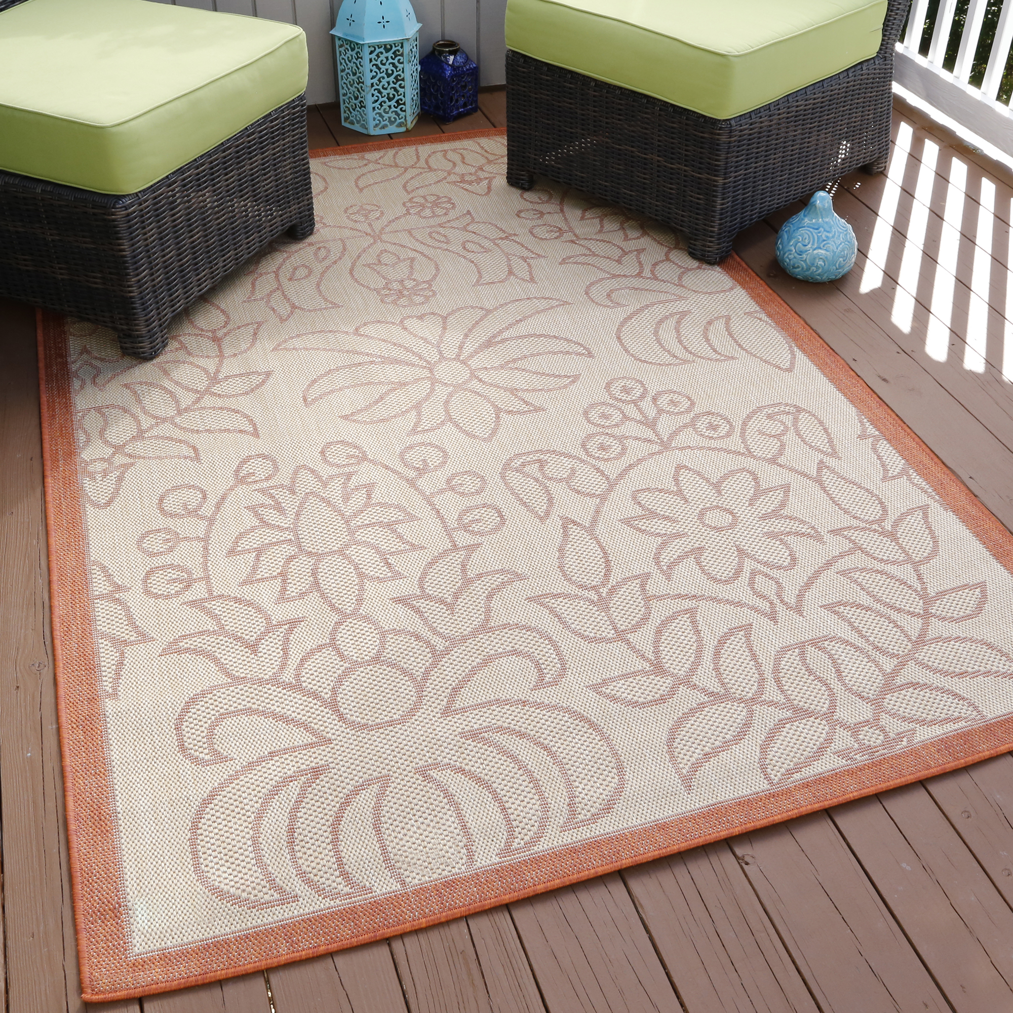 3x5 Outdoor Area Rugs Handhooked Kim Floral Indoor Outdoor Area