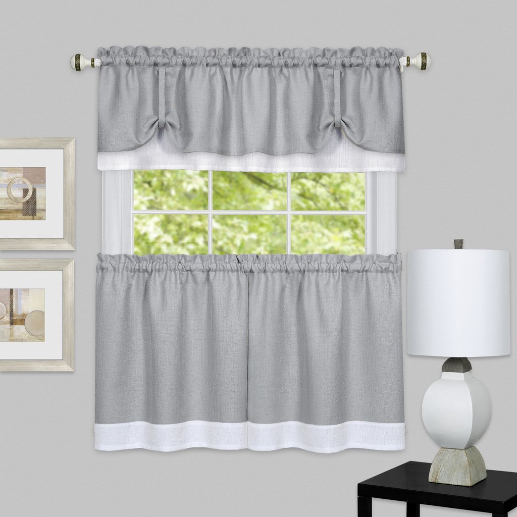 Darcy Window Curtain Tier and Valance Set 58x36/58x14 - Grey/White