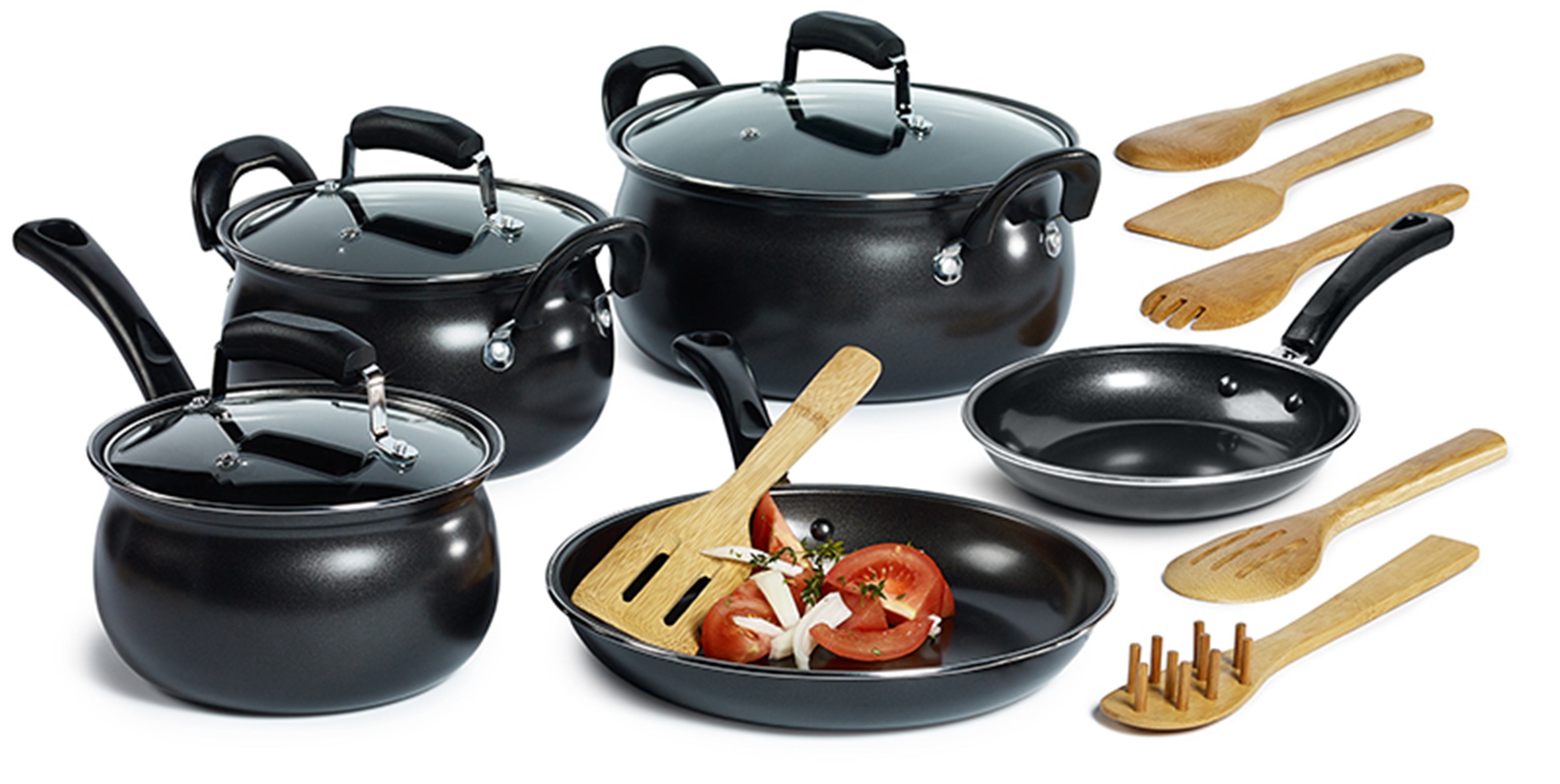 Essential Home TTUQ5182 14pc. Carbon Steel Cookware Set Black
