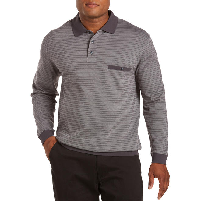 Harbor Bay Men's Big and Tall Mini Stripe Jacquard BandedBottom Shirt