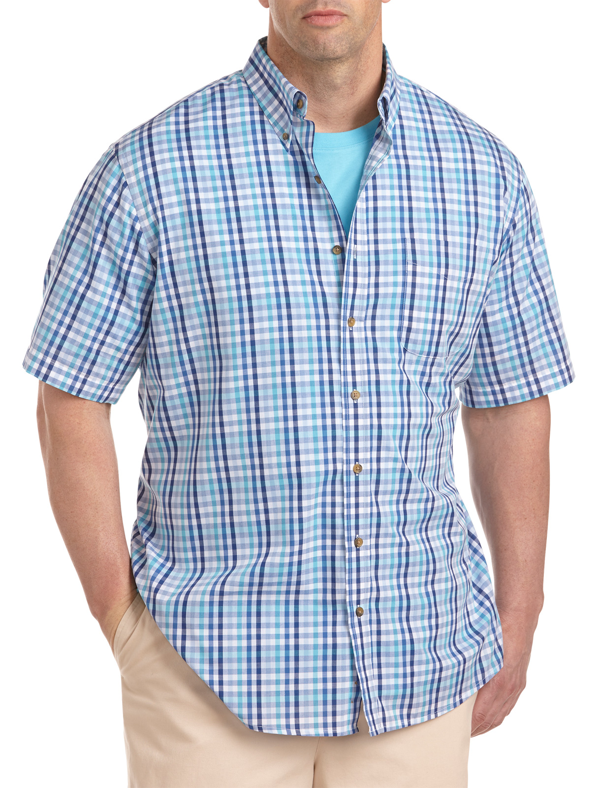 Harbor Bay Men's Big and Tall Easy-Care Small Plaid Sport Shirt