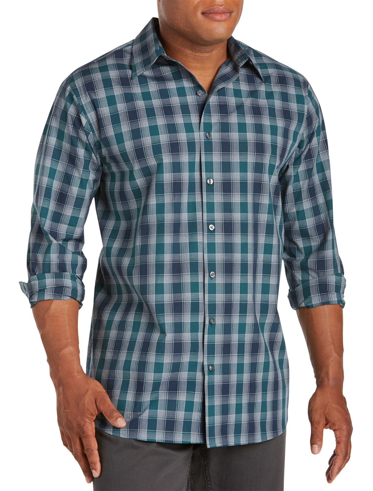 Synrgy Men's Big and Tall Textured Check Sport Shirt