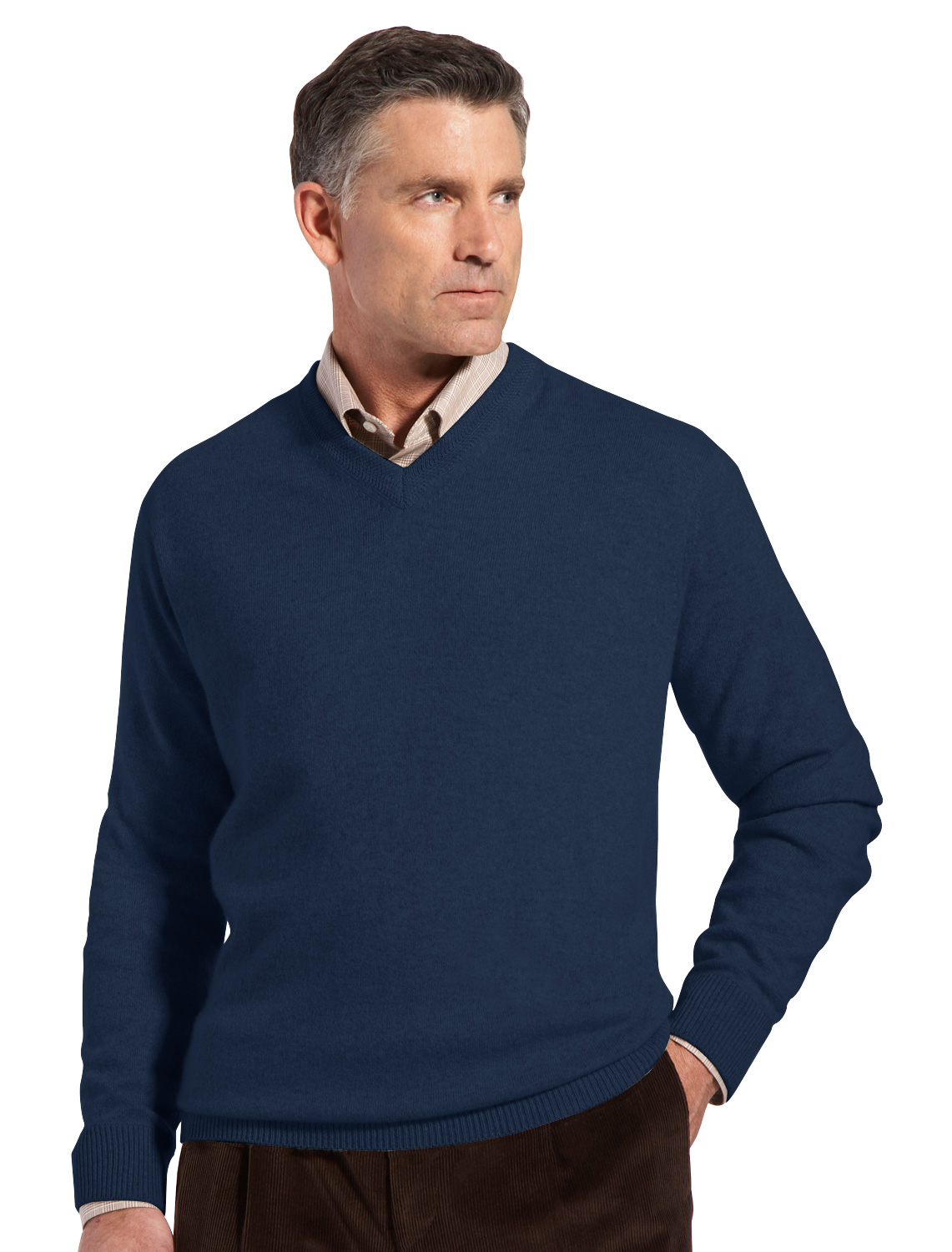 ROCHESTER Men's Big and Tall Cashmere V-Neck Sweater