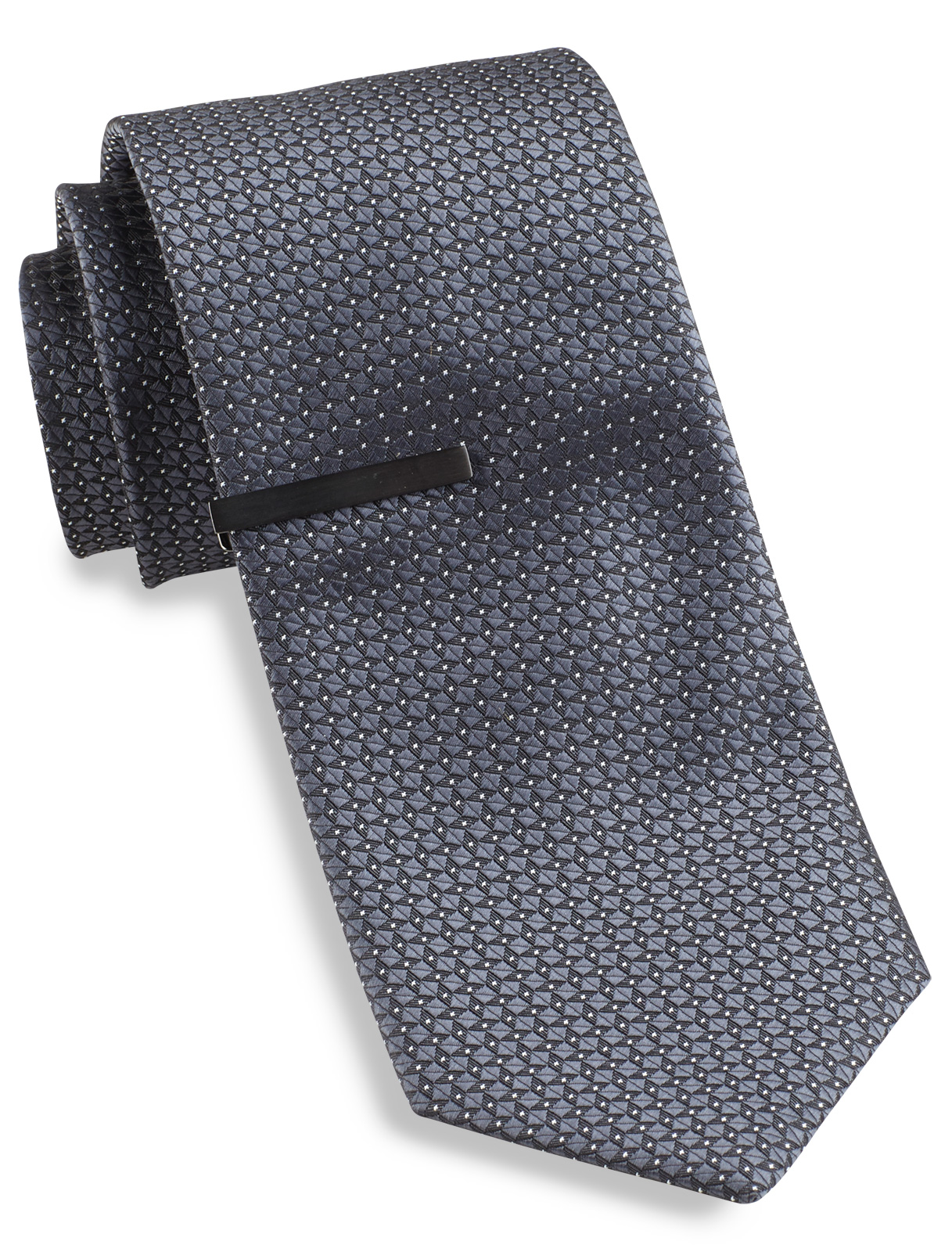 Gold Series Men's Big and TAll Diamond Solid Silk Tie with Tie Bar