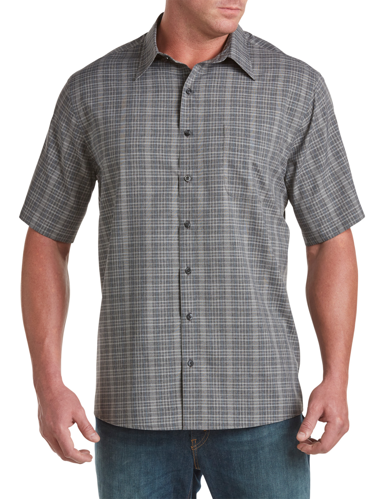 Synrgy Men's Big and Tall Small Plaid Microfiber Sport Shirt