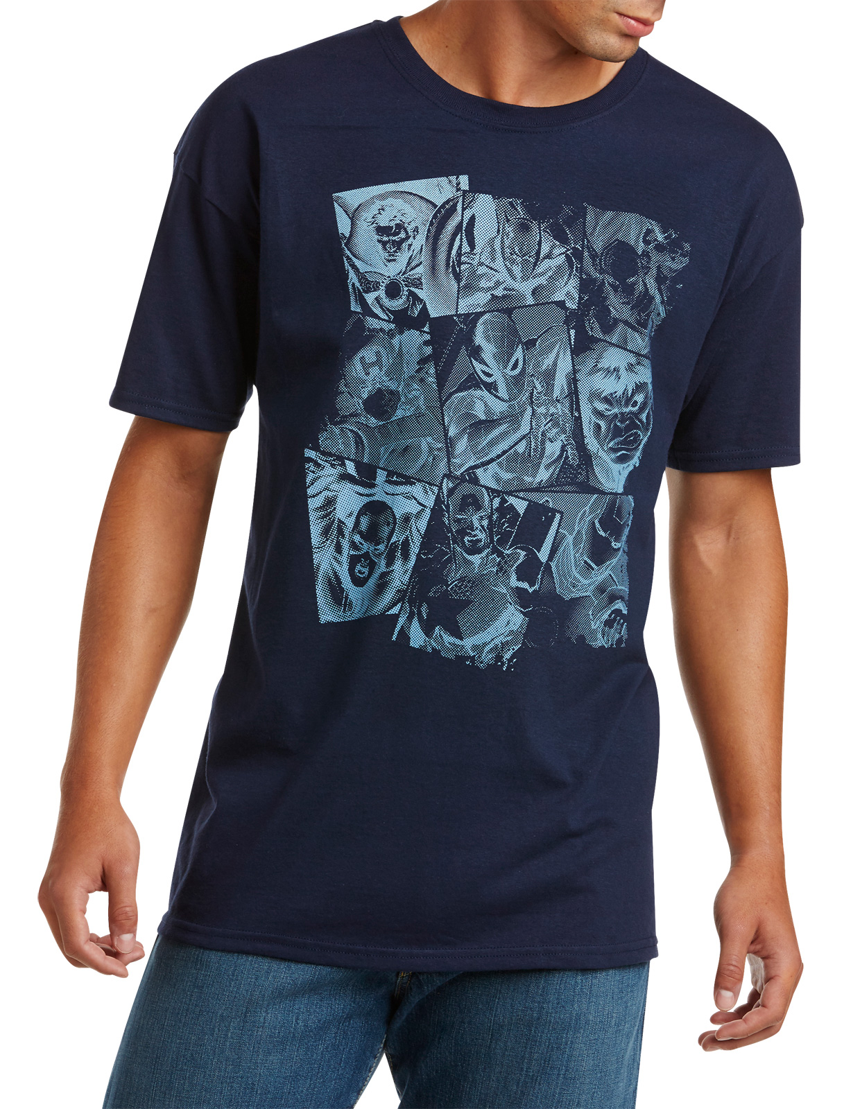 True Nation Men's Big and Tall Marvel Blue Blocks Characters Graphic Tee