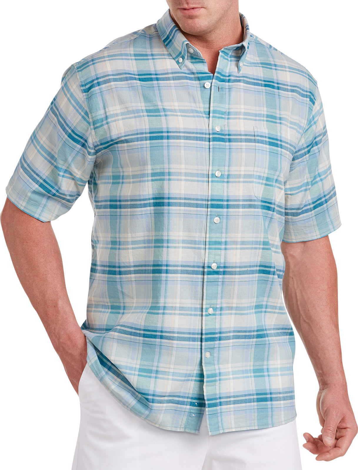 Oak Hill Men's Big and Tall Madras Sport Shirt