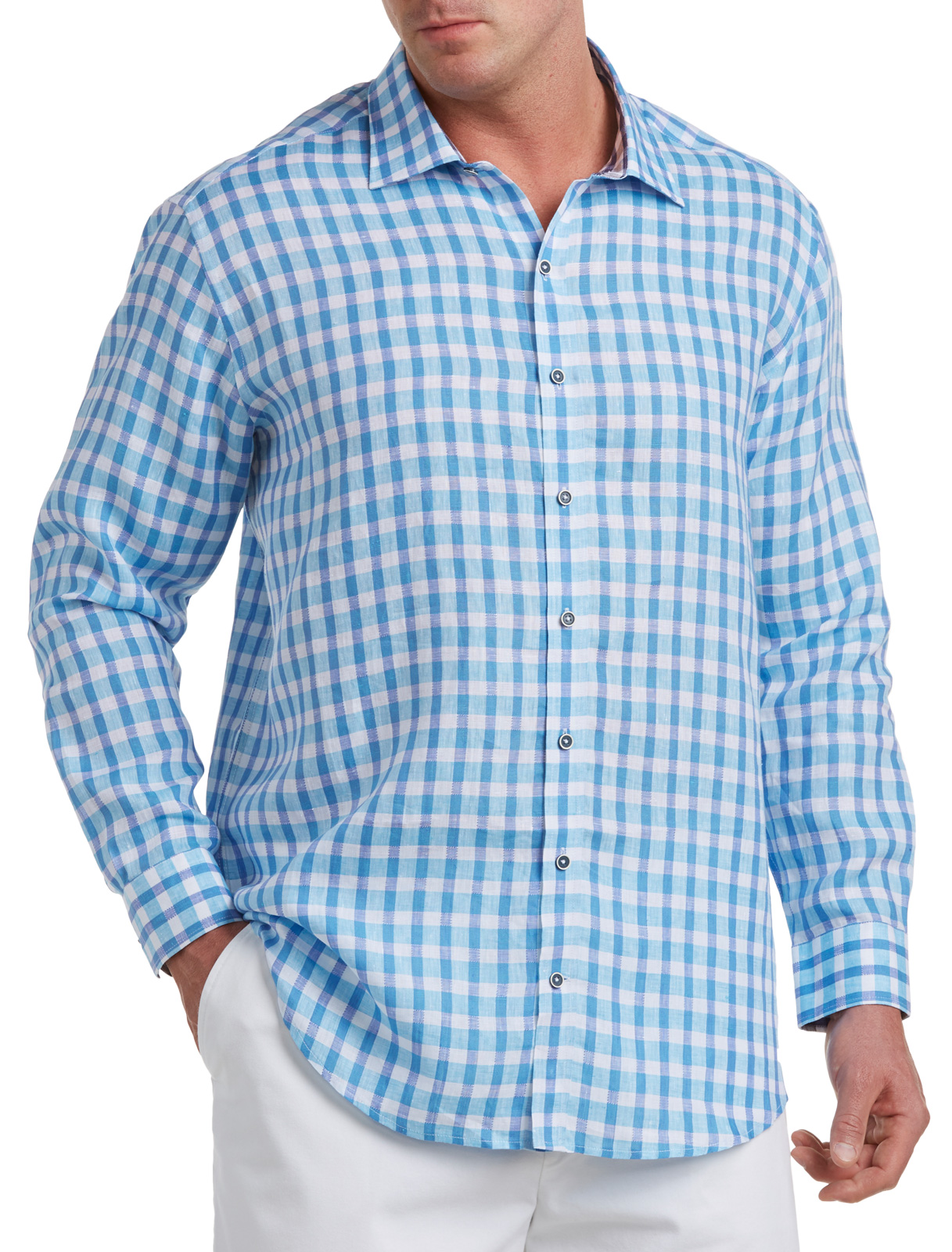 ROCHESTER Men's Big and Tall Check Linen Sport Shirt