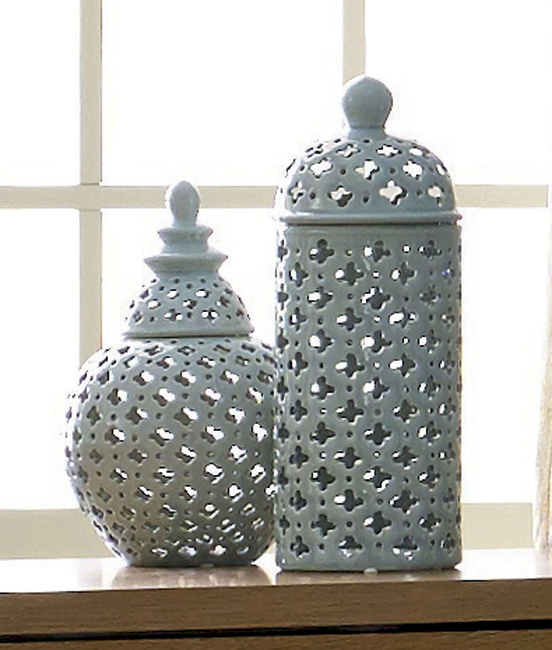 UPC 726674440743 product image for Three Hands Pierced Covered Jar Light Blue - THREE HANDS CORP. | upcitemdb.com